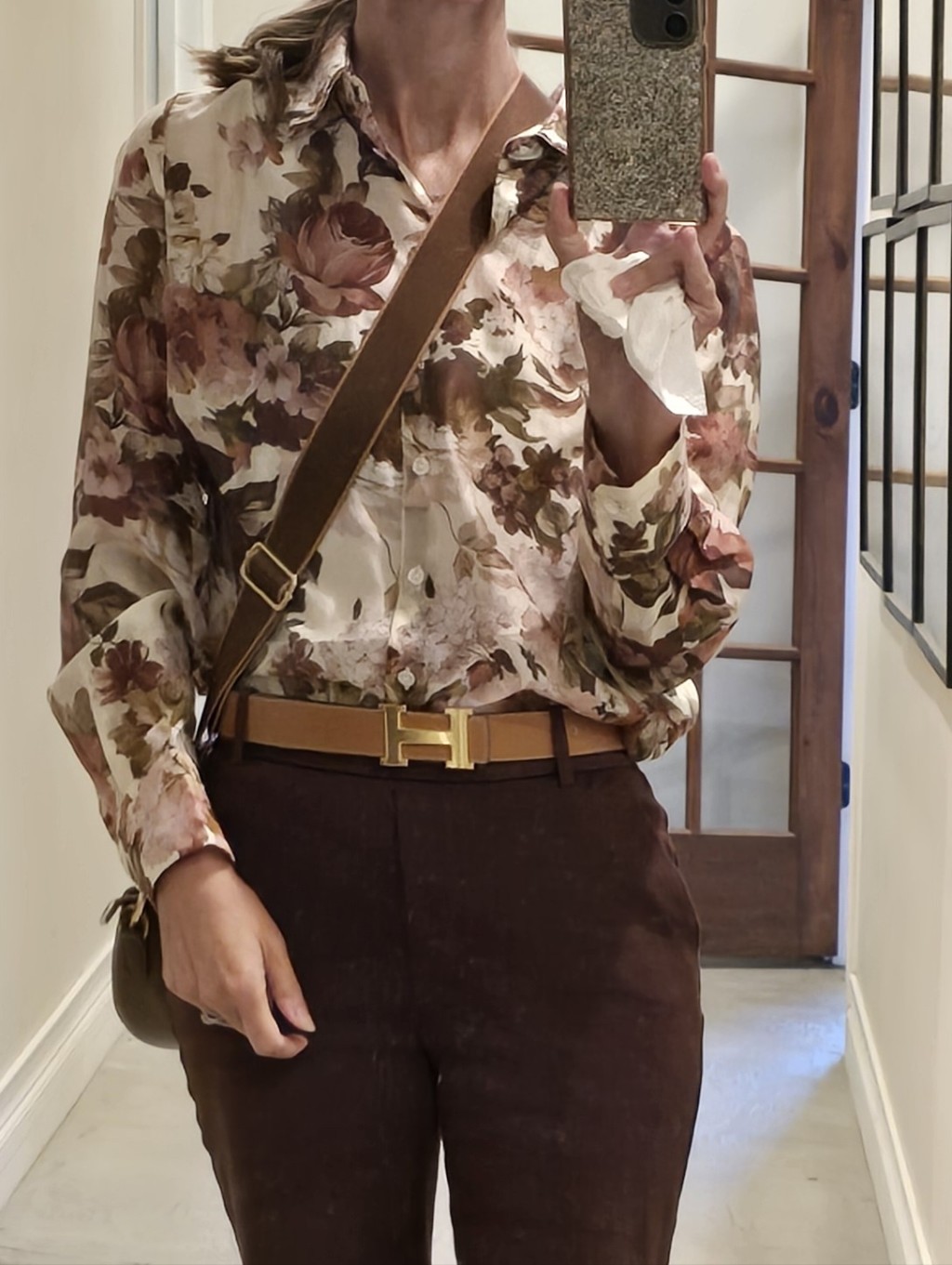 Bailey 44 Floral Button-Up Blouse - Cream & Mauve Floral Sz Med
